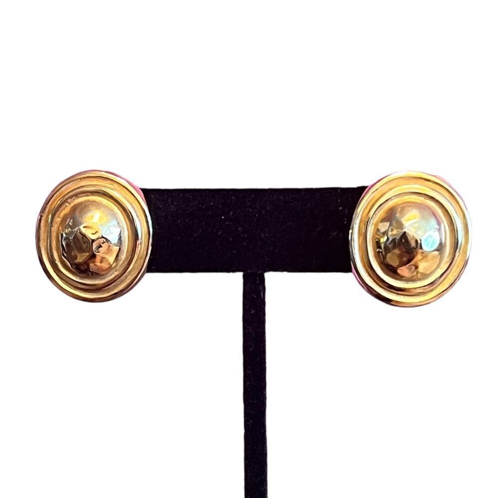 Christian Dior Hammered Gold Tone Round Stud Earrings - Picture 3 of 5